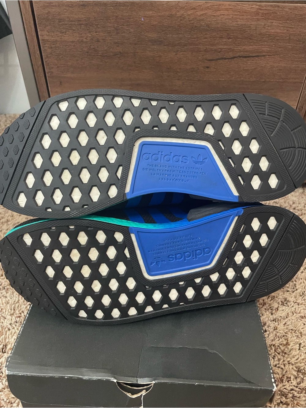 adidas NMD Black Sneakers with Teal & Blue Accents- NMD R1.V2 - Picture 8 of 9
